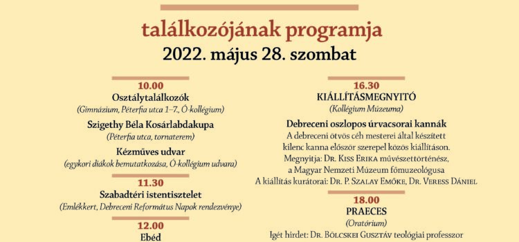 A Debreceni Református Kollégium Baráti Köre találkozójának programja
