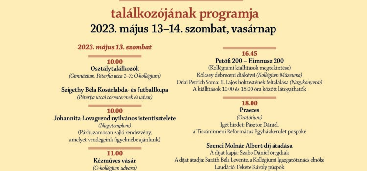 A Debreceni Református Kollégium Baráti Köre találkozójának programja – 2023